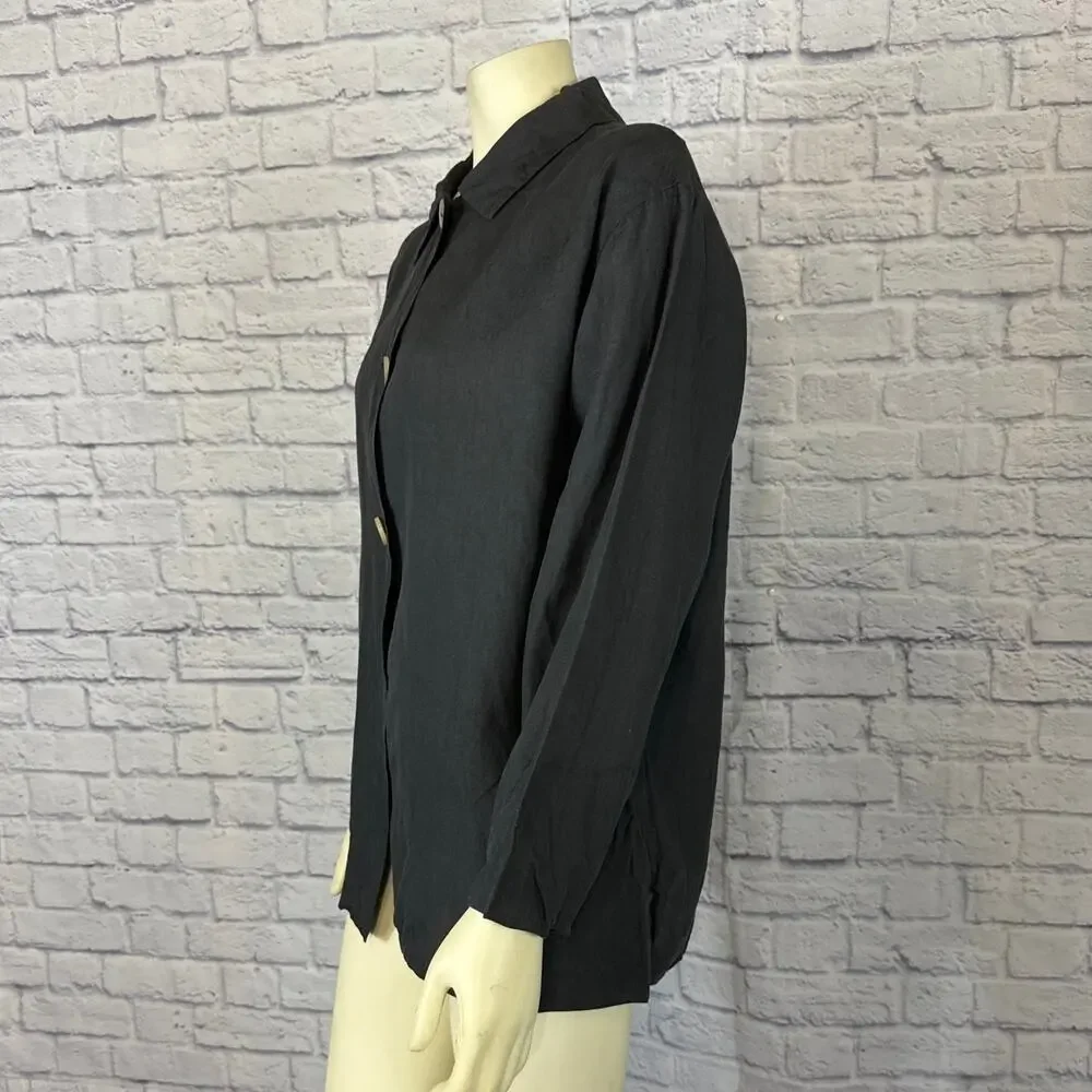Vintage 90’s LAT NAYLOR THINK TANK black linen top/ jacket size medium to large